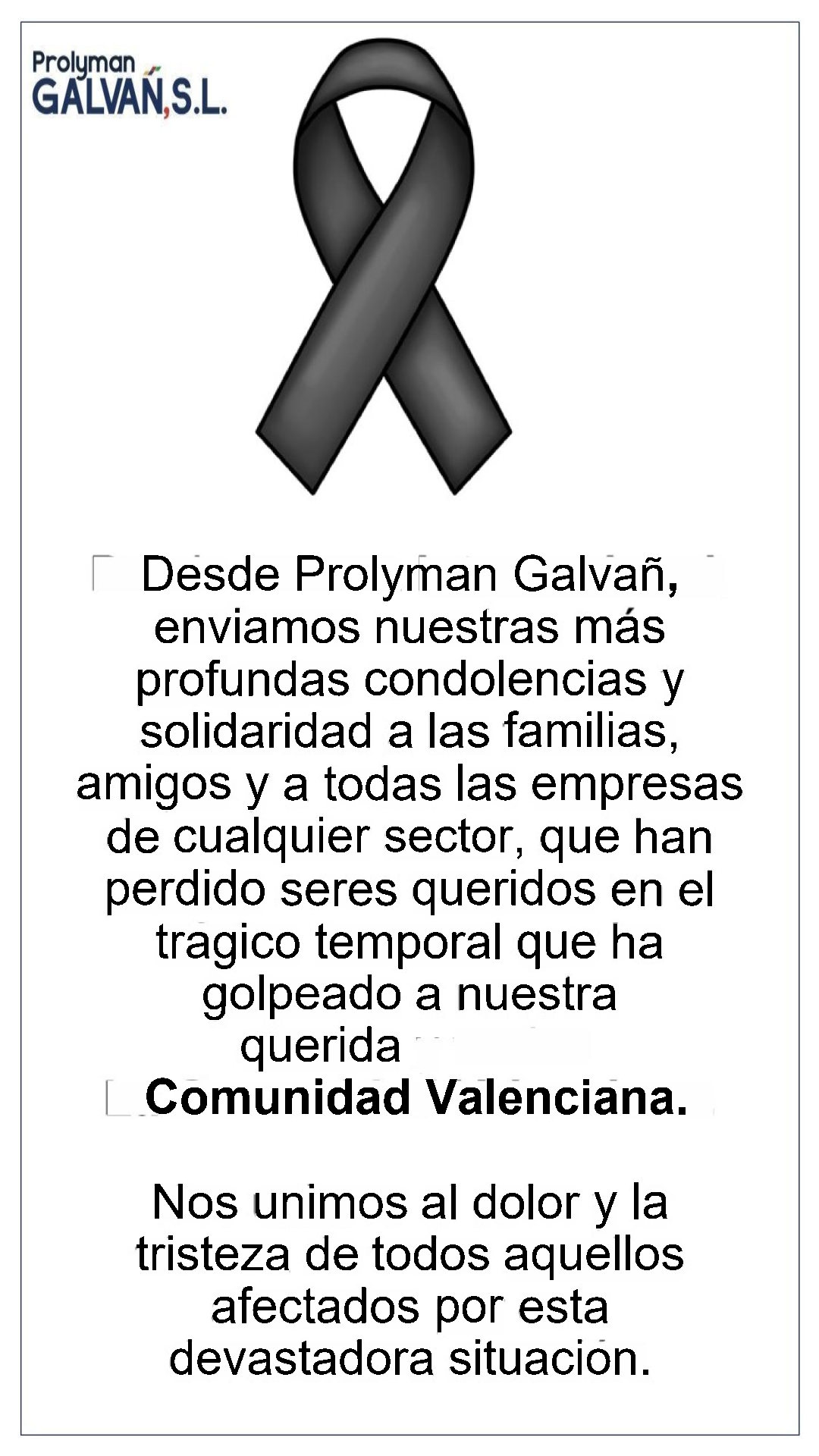 Condolencia a los afectados por la dana en la comunidad Valenciana